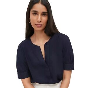 Ann‎ Taylor Half Sleeve Linen Blend Popover Top in Night Sky Navy Blue Size XS